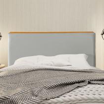 Cabeceira Cama Box King 1,93m Estofada Detalhe em Madeira Java Veludo Cinza Claro