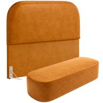 Cabeceira Cama Box King 195cm Lanna com Puff Recamier Doha W01 material sintético Whisky - Lyam Decor