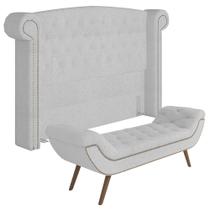 Cabeceira Cama Box King 195cm Provença e Recamier Veneto P02 Bouclé Branco - Mpozenato