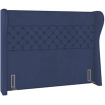 Cabeceira Cama Box Queen 160 cm P05 Madrid Veludo Azul Marinho - Lyam Decor