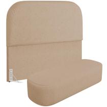 Cabeceira Cama Box Queen 160cm Lanna com Puff Recamier Doha W01 Linho Bege Escuro - Lyam Decor