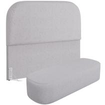 Cabeceira Cama Box Queen 160cm Lanna com Puff Recamier Doha W01 Linho Cinza - Lyam Decor