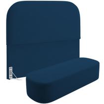 Cabeceira Cama Box Queen 160cm Lanna com Puff Recamier Doha W01 Suede Azul Marinho - Lyam Decor