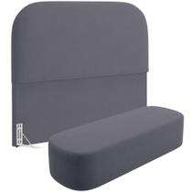 Cabeceira Cama Box Queen 160cm Lanna com Puff Recamier Doha W01 Suede Cinza - Lyam Decor Cabeceira Cama Box Queen 160cm Lanna com Puff Recamier Doha W01 Suede Cinza - Lyam Decor