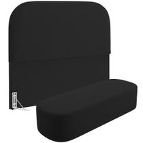 Cabeceira Cama Box Queen 160cm Lanna Com Puff Recamier Doha W01 Suede Preto - Lyam Decor