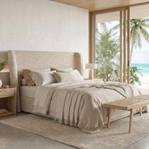 Cabeceira Cama Box Queen 160cm Nilo P05 Linho Bege Escuro - Lyam Decor
