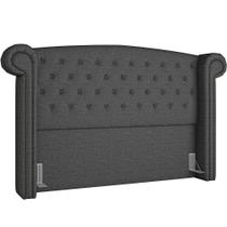 Cabeceira Cama Box Queen com Tachas 160 cm Sofia P05 Linho Cinza Escuro - Lyam Decor Cabeceira Cama Box Queen com Tachas 160 cm Sofia P05 Linho Cinza Escuro - Lyam Decor