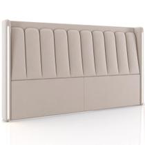Cabeceira Cama Box Queen Estofada com LED 160cm Moan P05 Veludo Bege - Lyam Decor Cabeceira Cama Box Queen Estofada com LED 160cm Moan P05 Veludo Bege - Lyam Decor