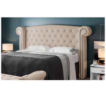 Cabeceira Cama Box Queen Estofada Pallazo para Quarto em Linho Bege Claro Larbelle