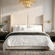 Cabeceira Cama Box Queen Size Estofada Essence 160cm Com Sapatas Plásticas Braços Laterais E Filetes Dourados Moderna Cabeceira Cama Box Queen Size Estofada Essence 160cm Com Sapatas Plásticas Braços Laterais E Filetes Dourados Moderna