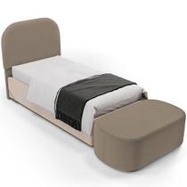 Cabeceira Cama Box Solteiro 100cm Lanna com Puff Recamier Doha W01 Bouclê Bege - Lyam Decor
