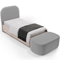 Cabeceira Cama Box Solteiro 100cm Lanna com Puff Recamier Doha W01 Bouclê Cinza - Lyam Decor