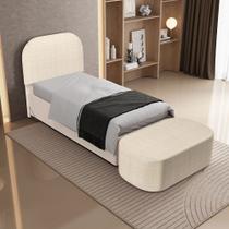 Cabeceira Cama Box Solteiro 100cm Lanna com Puff Recamier Doha W01 Linho Palha - Lyam Decor