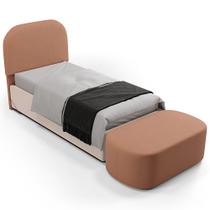 Cabeceira Cama Box Solteiro 100cm Lanna com Puff Recamier Doha W01 Linho Rosê - Lyam Decor