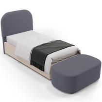 Cabeceira Cama Box Solteiro 100cm Lanna com Puff Recamier Doha W01 Suede Cinza - Lyam Decor Cabeceira Cama Box Solteiro 100cm Lanna com Puff Recamier Doha W01 Suede Cinza - Lyam Decor