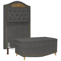 Cabeceira Cama Box Solteiro 90cm Com Calçadeira Baú Imperial J02 Linho Grafite - Mpozenato Cabeceira Cama Box Solteiro 90cm Com Calçadeira Baú Imperial J02 Linho Grafite - Mpozenato