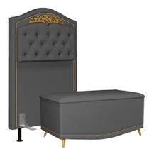 Cabeceira Cama Box Solteiro 90cm Com Calçadeira Baú Imperial J02 Veludo Cinza - Mpozenato Cabeceira Cama Box Solteiro 90cm Com Calçadeira Baú Imperial J02 Veludo Cinza - Mpozenato