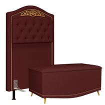 Cabeceira Cama Box Solteiro 90cm Com Calçadeira Baú Imperial J02 Veludo Vinho - Mpozenato Cabeceira Cama Box Solteiro 90cm Com Calçadeira Baú Imperial J02 Veludo Vinho - Mpozenato