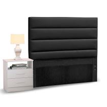 Cabeceira Cama Box Solteiro 90cm Greta Corano Preto e 1 Mesa de Cabeceira Flex DM1 Branco - Mpozenato