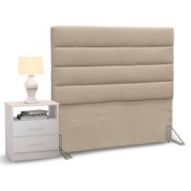 Cabeceira Cama Box Solteiro 90cm Greta Suede Bege e 1 Mesa de Cabeceira Flex DM1 Branco - Mpozenato