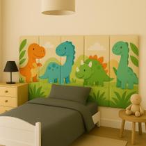 Cabeceira Cama Box Solteiro Casal Infantil Personalizada Dinossauros Kit Com 5 Peças