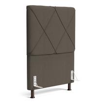 Cabeceira Cama Box Solteiro Mel 90cm com Frame Linho Marrom - Desk Design Cabeceira Cama Box Solteiro Mel 90cm com Frame Linho Marrom - Desk Design
