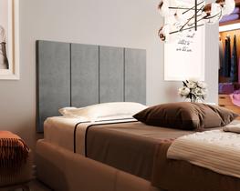 Cabeceira cama box solteiro suede cinza 90 cm painel ajustável com kit de instalação