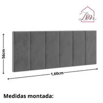 Cabeceira Cama Casal Estofada Queen 1,60Cm Cinza Quarto D.M