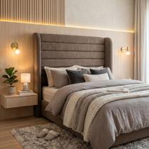 Cabeceira Cama Casal King Duna 195cm Orgânica Curva Bouclê Cappuccino - Montanari s Decor