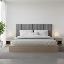 Cabeceira Cama Casal Queen Estofada Gomos 170cm x 121cm Linho Veludo