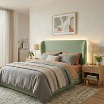 Cabeceira Cama Casal Queen Size Livia 160cm Orgânica Curva Bouclê Verde - Montanari s Decor
