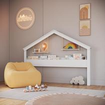 Cabeceira Cama Infantil Estilo Casinha com Livreiro e Prateleira Suspensa por Cordas para Quarto Infantil Cabeceira Cama Infantil Estilo Casinha com Livreiro e Prateleira Suspensa por Cordas para Quarto Infantil