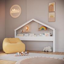 Cabeceira Cama Infantil Estilo Casinha com Livreiro e Prateleira Suspensa por Cordas para Quarto Infantil