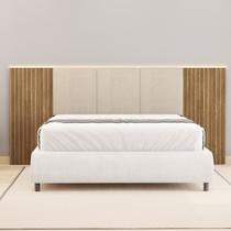 Cabeceira Cama Queen 1,58m Estofada Detalhe Ripado Dubai Nature e Linho Bege - Vila Rica