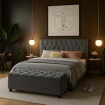 Cabeceira Cama Queen Italia Estofado com Pés e Recamier com Baú