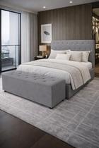 Cabeceira Cama Queen Italia Estofado com Pés e Recamier com Baú Cabeceira Cama Queen Italia Estofado com Pés e Recamier com Baú