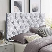 Cabeceira Captonê Luxo Paris Botão Luxo Veludo Suede Cinza