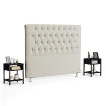 Cabeceira Casal 140cm Cristal Bouclê Bege e 2 Mesas Laterais Plaza LC1 Preto - Mpozenato Cabeceira Casal 140cm Cristal Bouclê Bege e 2 Mesas Laterais Plaza LC1 Preto - Mpozenato