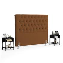 Cabeceira Casal 140cm Cristal Bouclê Telha e 2 Mesas Laterais Plaza LC1 Preto - Mpozenato