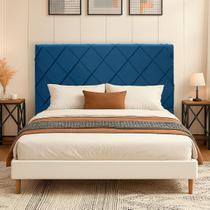 Cabeceira Casal 140cm Débora Estofada Veludo Madeira Maciça Reforçada Quarto Cama Box Fixa