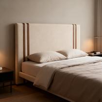 Cabeceira Casal 140cm Linho Madeira Maciça Eucalipto Quarto Cama Box Tecido