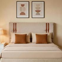 Cabeceira Casal 140cm Luna Estofada Bouclê Madeira Maciça Reforçada Quarto Cama Box Fixa