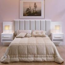 Cabeceira Casal 140cm Ripada 100% MDF Estofada Isis com 02 Mesas de Cabeceira Espresso Móveis Branco Cabeceira Casal 140cm Ripada 100% MDF Estofada Isis com 02 Mesas de Cabeceira Espresso Móveis Branco