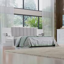 Cabeceira Casal 140cm Ripada 100% Mdf Estofada Isis com 02 Mesas de Cabeceira Espresso Móveis Cabeceira Casal 140cm Ripada 100% Mdf Estofada Isis com 02 Mesas de Cabeceira Espresso Móveis