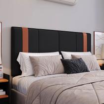 Cabeceira Casal 140cm Suspensa Paris Com Detalhe Em Couro