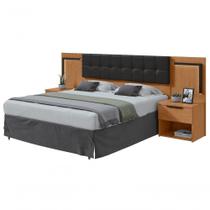 Cabeceira Casal 160cm 2 Mesas De Cabeceira Com Led Calitan Amendoa Clean Preto Fosco Cabeceira Casal 160cm 2 Mesas De Cabeceira Com Led Calitan Amendoa Clean Preto Fosco