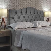 Cabeceira Casal Cama Box Botões Provençal Cinza Suede Painel 60Cm Altura RBL