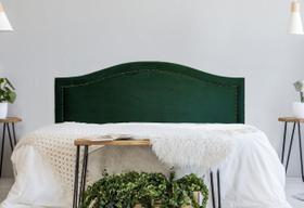 Cabeceira Casal Curva Luxo 140x60 Veludo Verde - Tachas Fumê