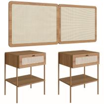 Cabeceira Casal e Queen Com 2 Mesas Laterais Arlo A10 Hanover/Dourado - Mpozenato