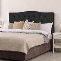 Cabeceira Casal Estofada Capitonê Lari 140cm Veludo Preto - Luxo Estofados